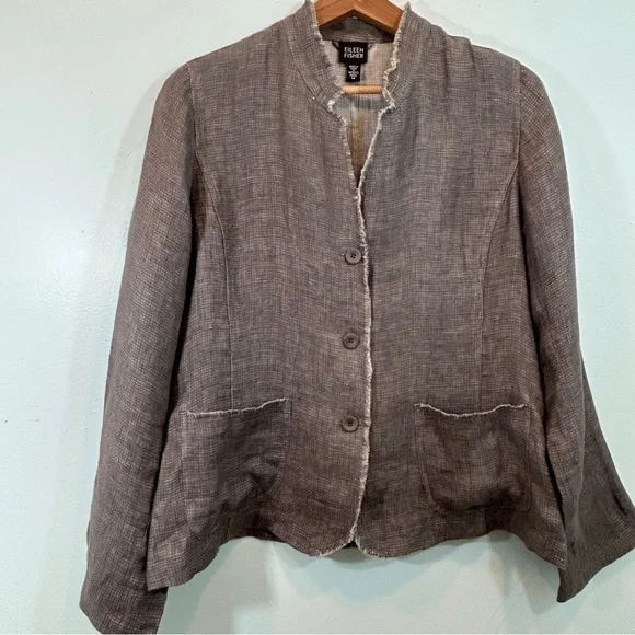 Eileen Fisher 100% Irish Linen Distressed Lightweight Jacket M Gray Lagenlook - Picture 11 of 11